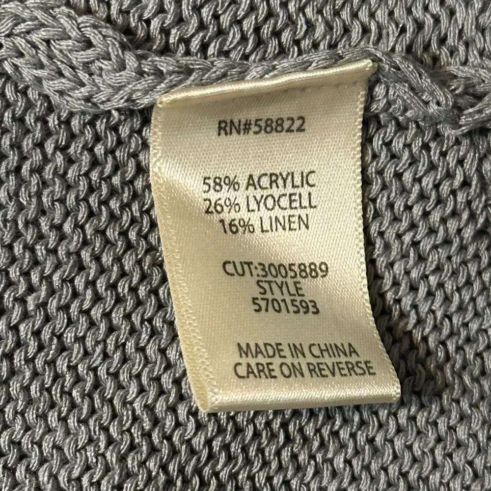 Max Studio Gray Open Weave Linen Blend Lightweight Sweater Sz Large NWT